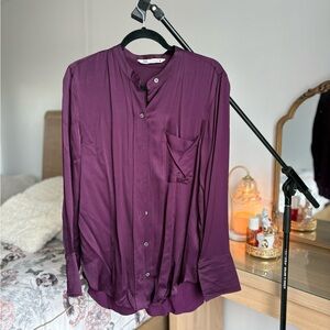 Zara Satin Blouse – Burgundy, Minimalist elegant, Button Up, Size M